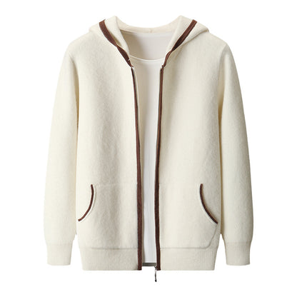 Casual Zip-up Hooded Cashmere Cardigan Sweater