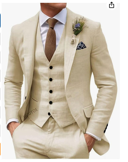 Men's Solid Color Business Jacket Vest Pants Set