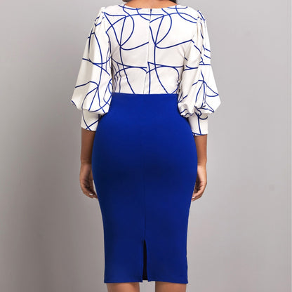 Color Matching Sheath Dress Plus Size Women's Clothing