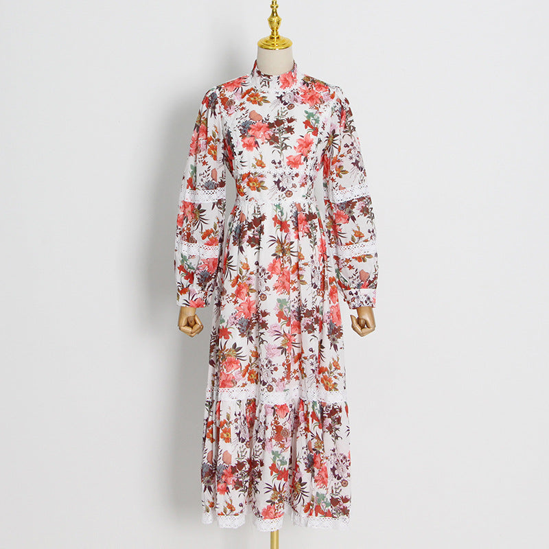 Tie-Dye Print Single-Breasted Balloon Sleeve Slim Fit Dress