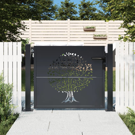 Elegant Anthracite Garden Gate with Tree Artwork