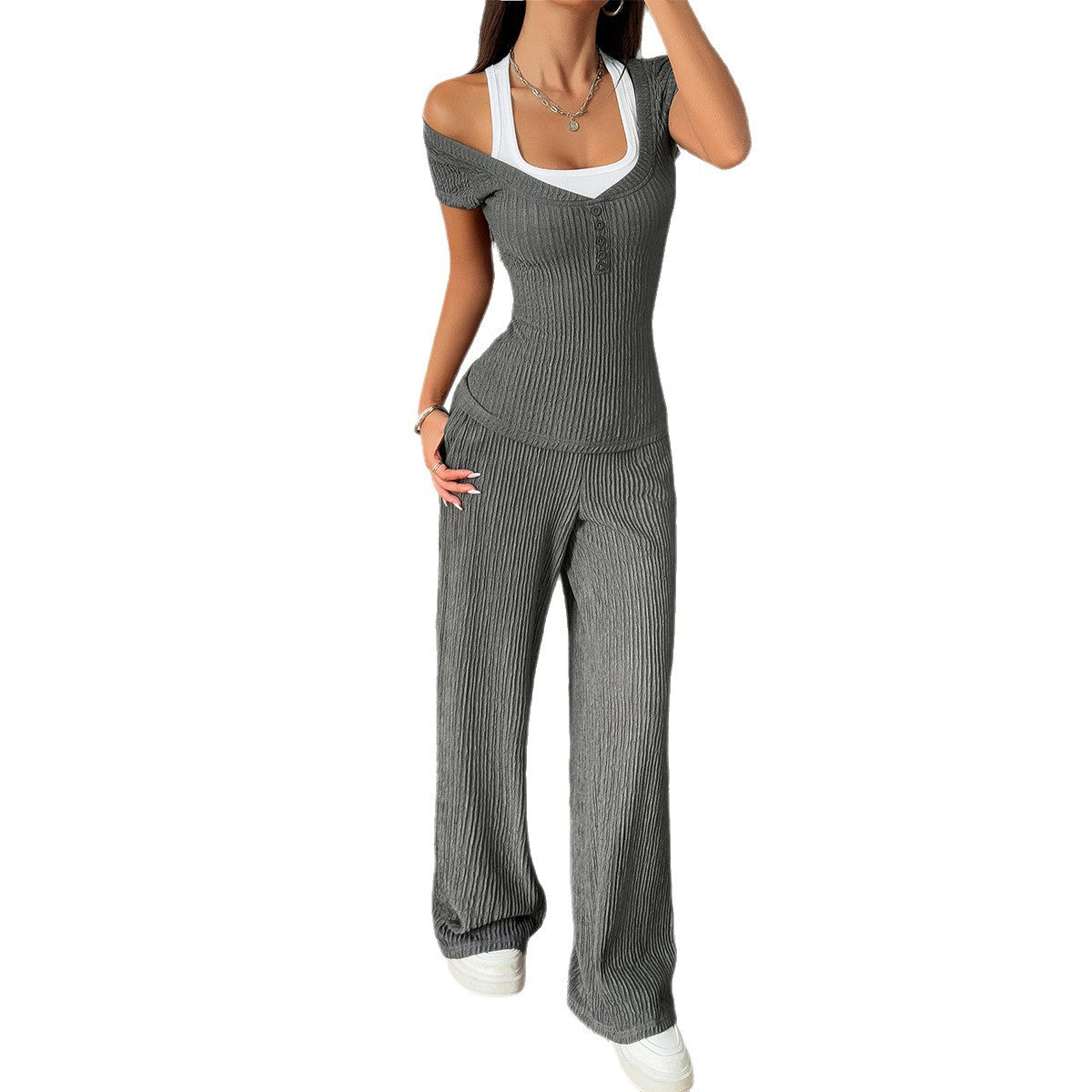 Spicy Sporty Short-Sleeve Tank Top | Straight-Leg Pants Set