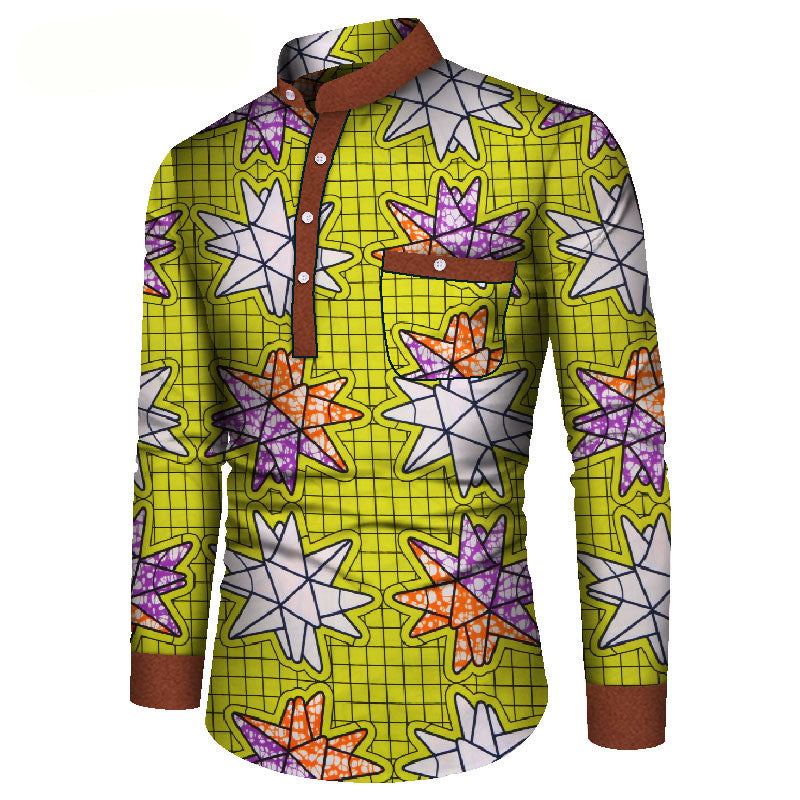 Vibrant African Print Long Sleeve Shirt for Men