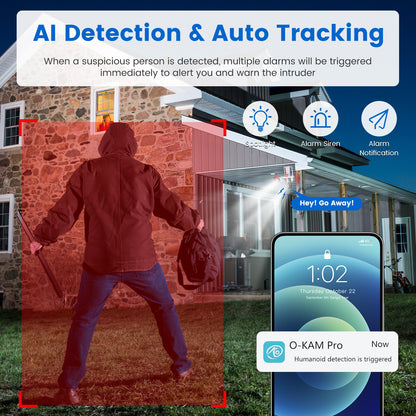 1080P HD 4-Way Camera, Spotlights & Siren, Two-Way Audio