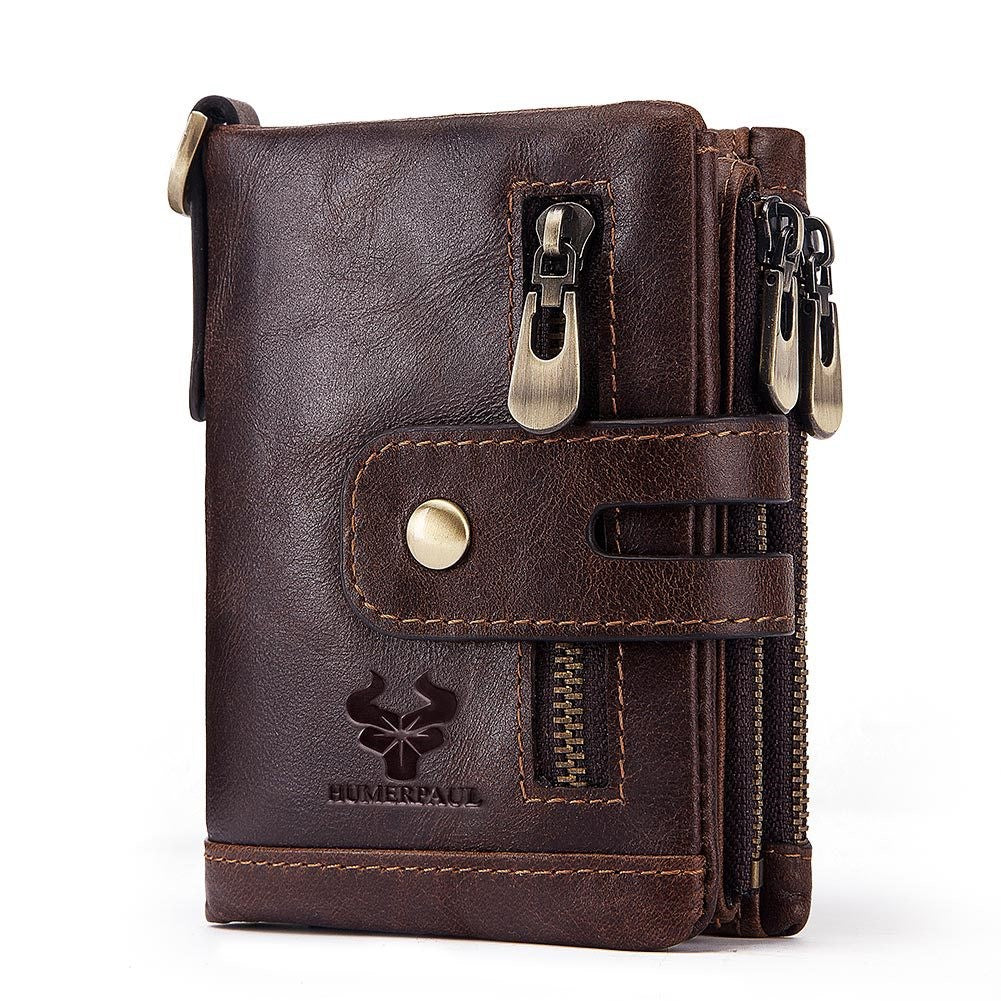 Vintage-Style Leather Wallet with RFID Protection