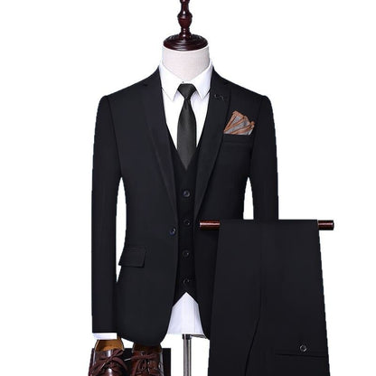 Men's Groom Wedding Suit Solid-Color Three-Piece Suit