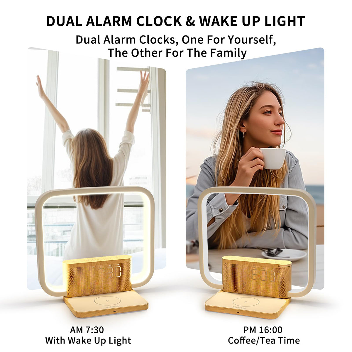Multifunctional Bedside Lamp: Charger, Sunrise Alarm, Night Light