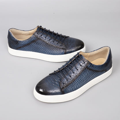 Men's Lace-up Embossed Flat Casual Genuine Leather Shoes