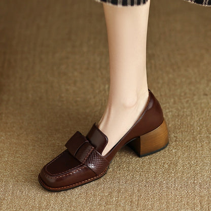 Elegant Genuine Women’s Leather Shoes with Chunky Mid Heel