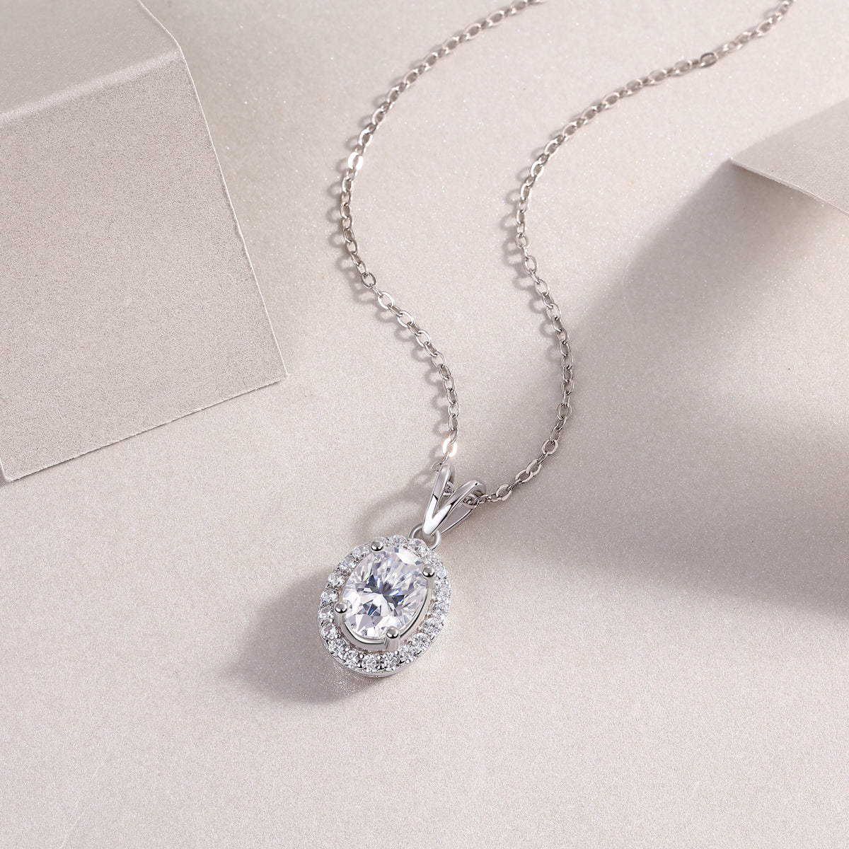 Luxury V-Shaped Moissanite Pendant – Platinum Silver Elegant Necklace