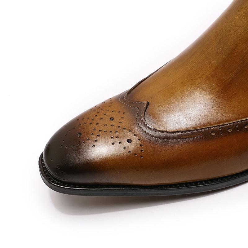 Men’s Genuine Leather Boots with Snakeskin Embossed Design