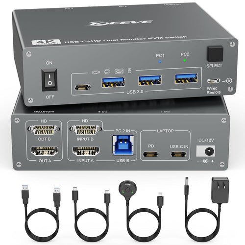 2-Computer Dual Monitor USB 3.0 KVM Switch