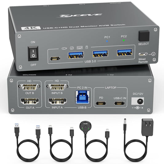 2-Computer Dual Monitor USB 3.0 KVM Switch