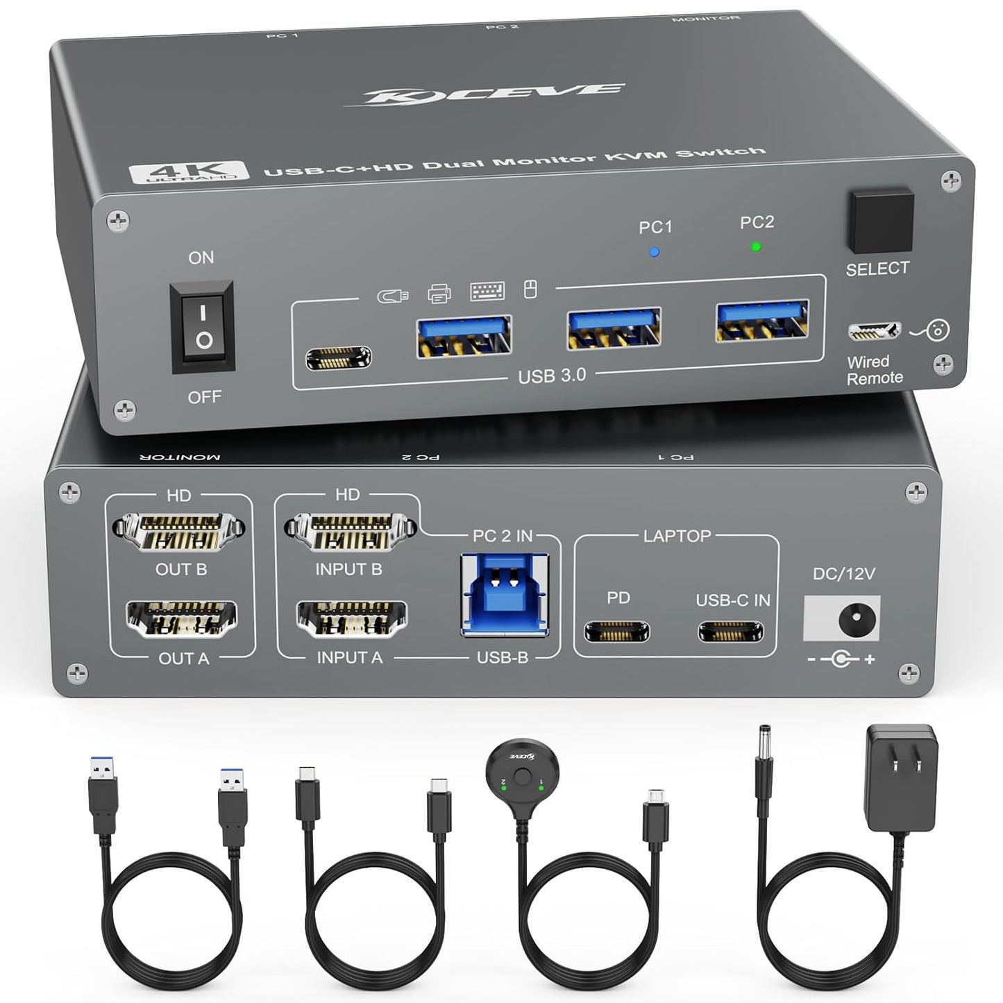 2-Computer Dual Monitor USB 3.0 KVM Switch
