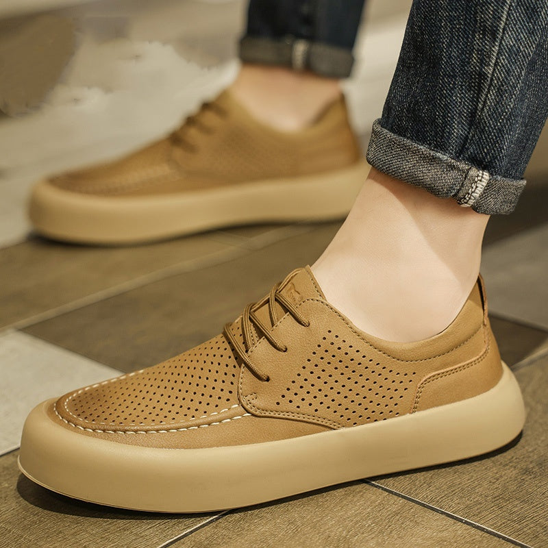 Men’s Genuine Leather Height Boost Casual Lace-Up Shoes