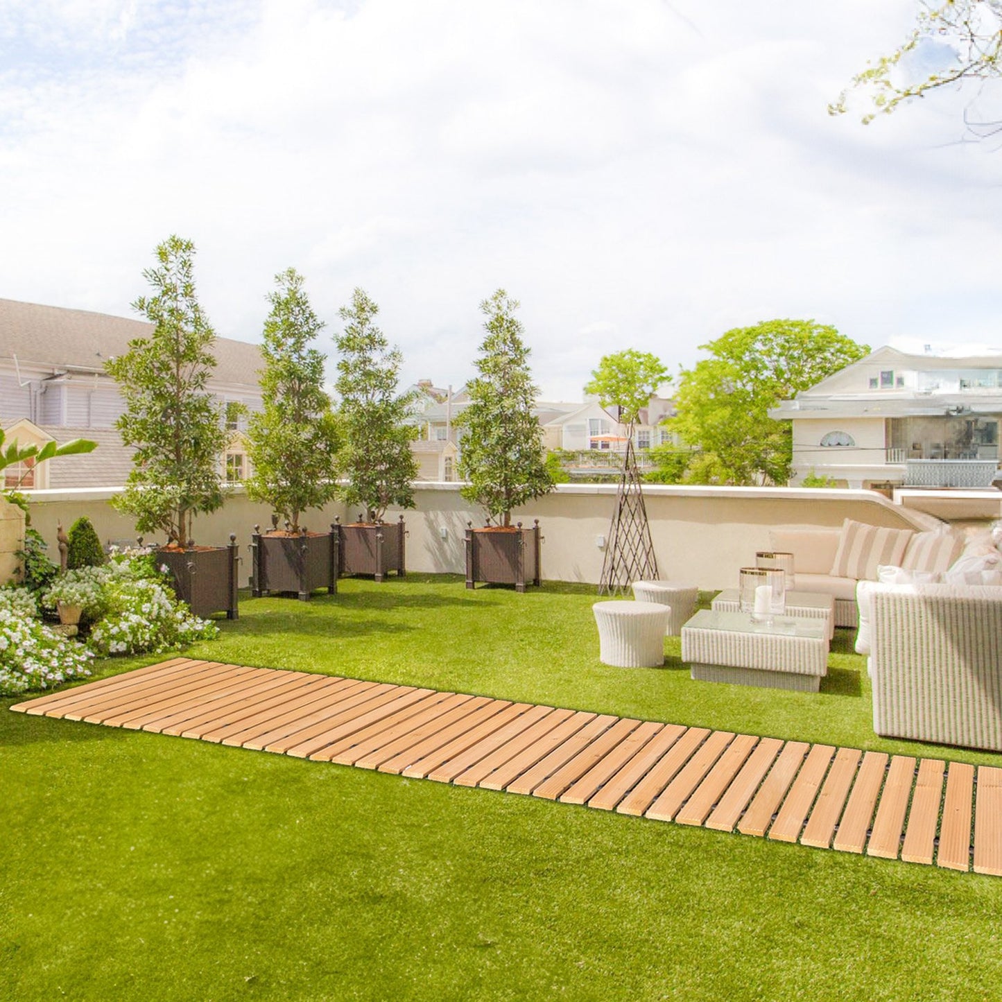 Outdoor Wooden Garden Pathway Roll-Out Lawn Walkway