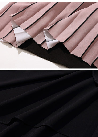 Women’s Elegant Pleated Black Dress – Slim Patchwork Style