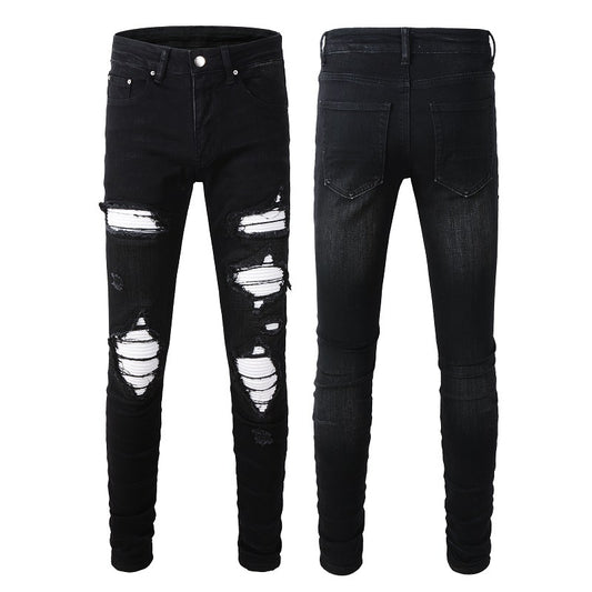 Urban Street-Style Men's Jeans | Ripped Corduroy Patch
