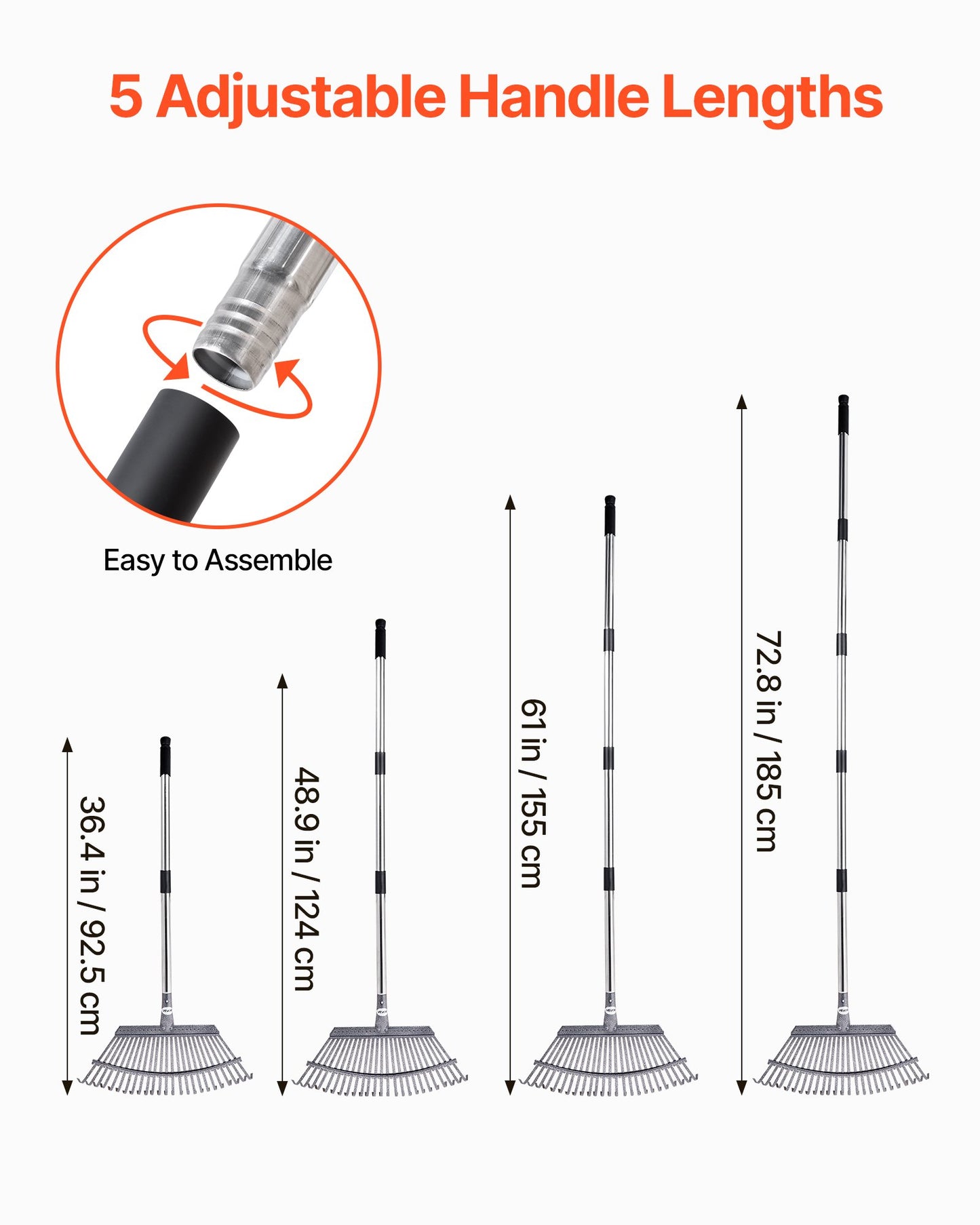 25-Tine Leaf Rake – Adjustable Long Handle Garden Tool