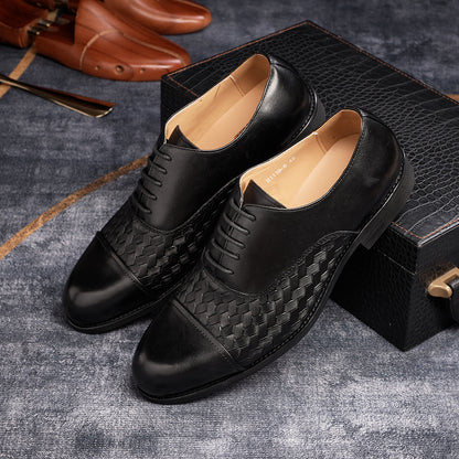 Woven Pattern Embossed Genuine Leather Formal Shoes
