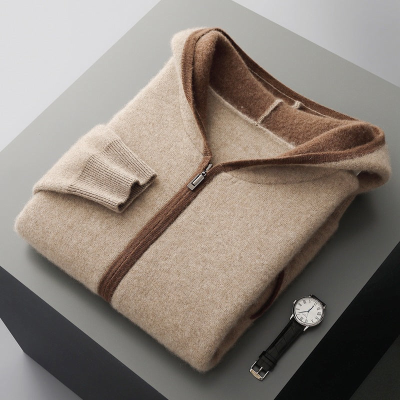 Casual Zip-up Hooded Cashmere Cardigan Sweater