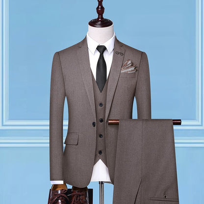 Men's Groom Wedding Suit Solid-Color Three-Piece Suit