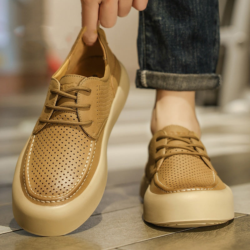 Men’s Genuine Leather Height Boost Casual Lace-Up Shoes