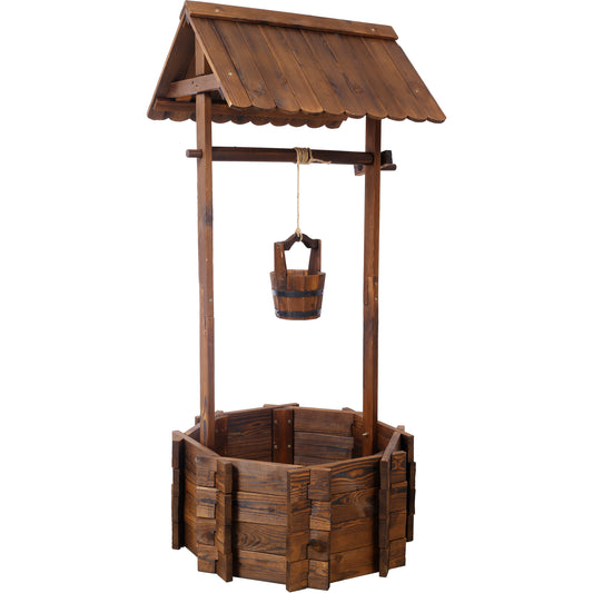 Rustic Wooden Wishing Well Planter for Garden & Patio