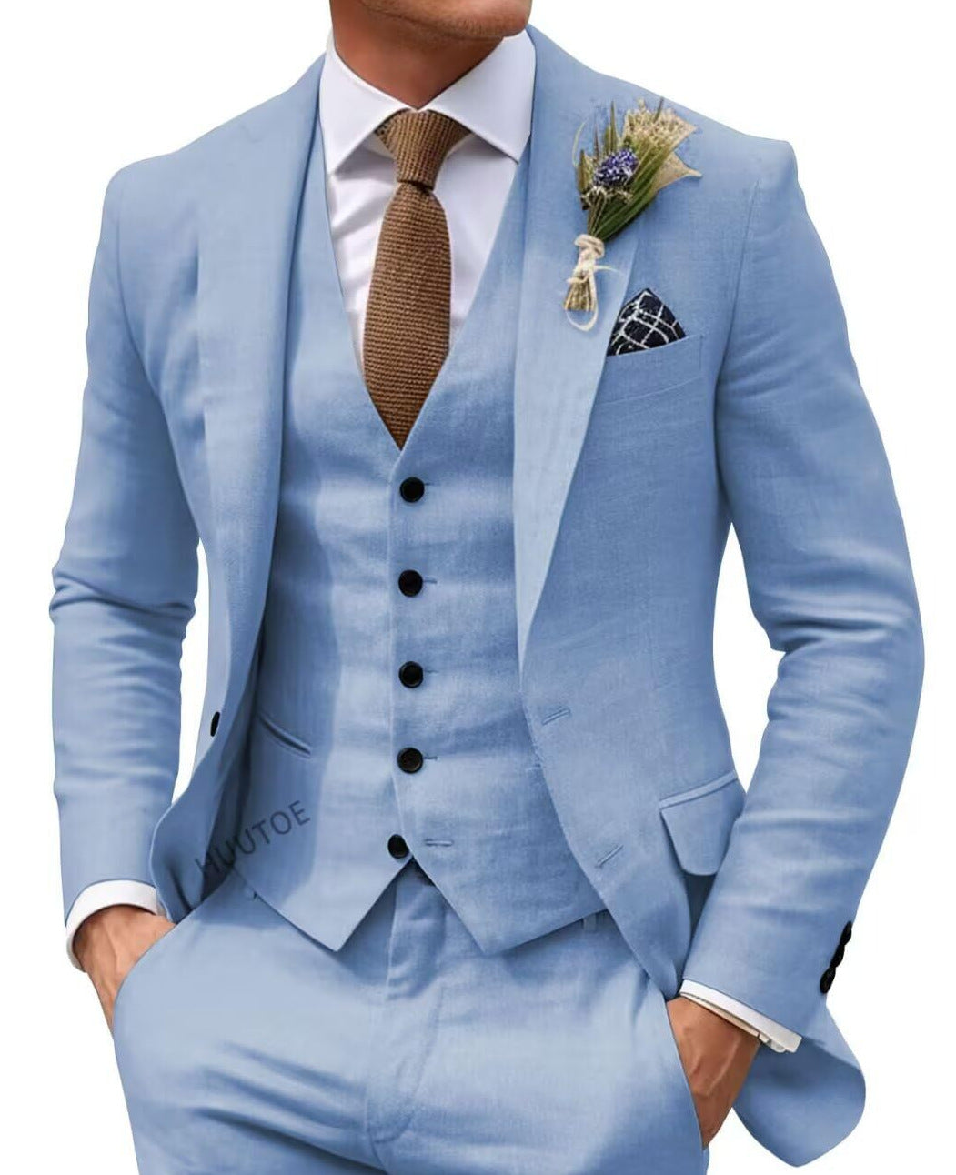 Men's Solid Color Business Jacket Vest Pants Set