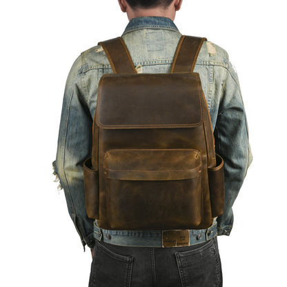 Premium Leather Backpack – Flip-Top, Perfect for Commuting