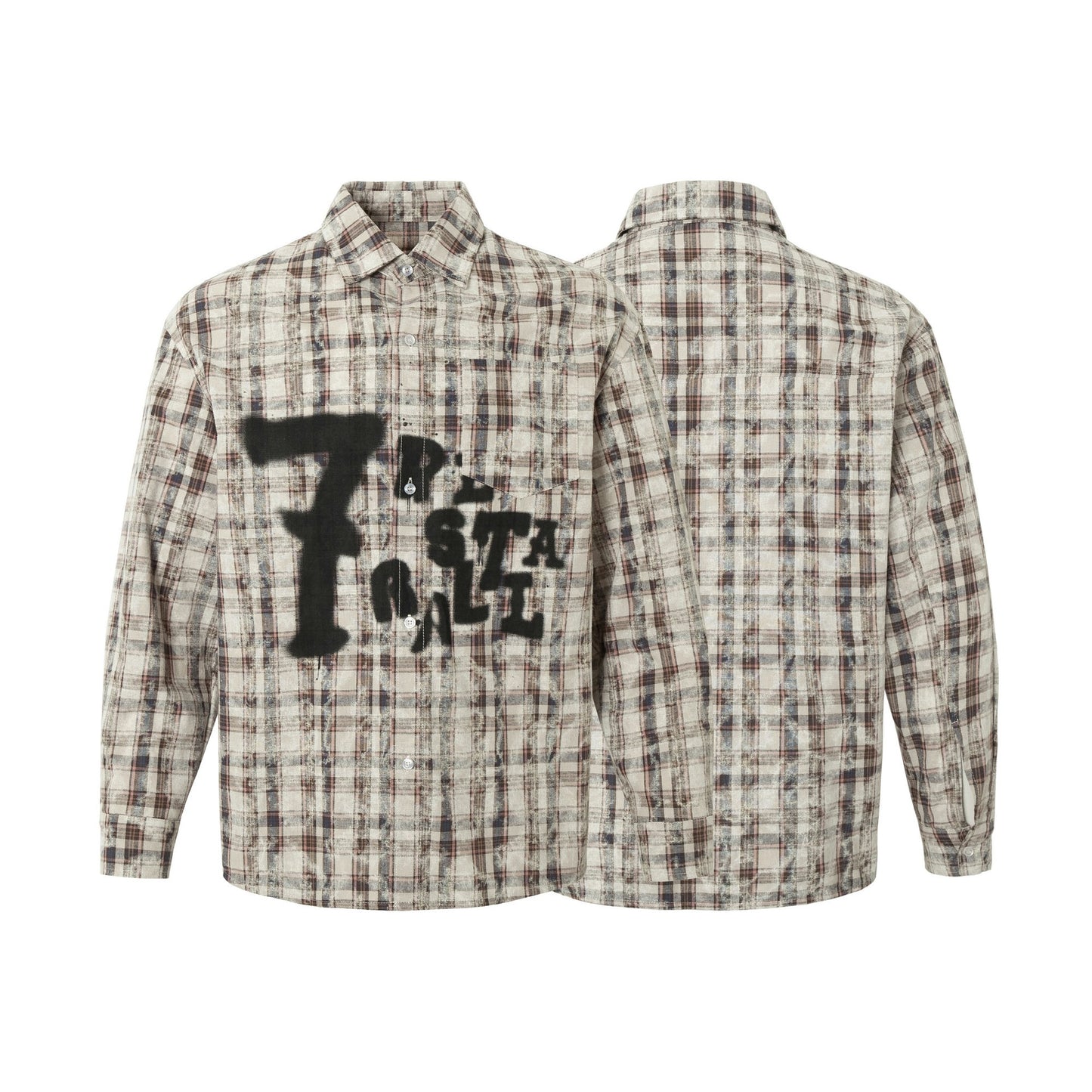 Retro Tie-Dye Plaid Long Sleeve Shirt – Relaxed Fit