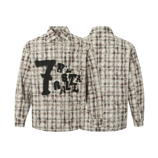 Retro Tie-Dye Plaid Long Sleeve Shirt – Relaxed Fit