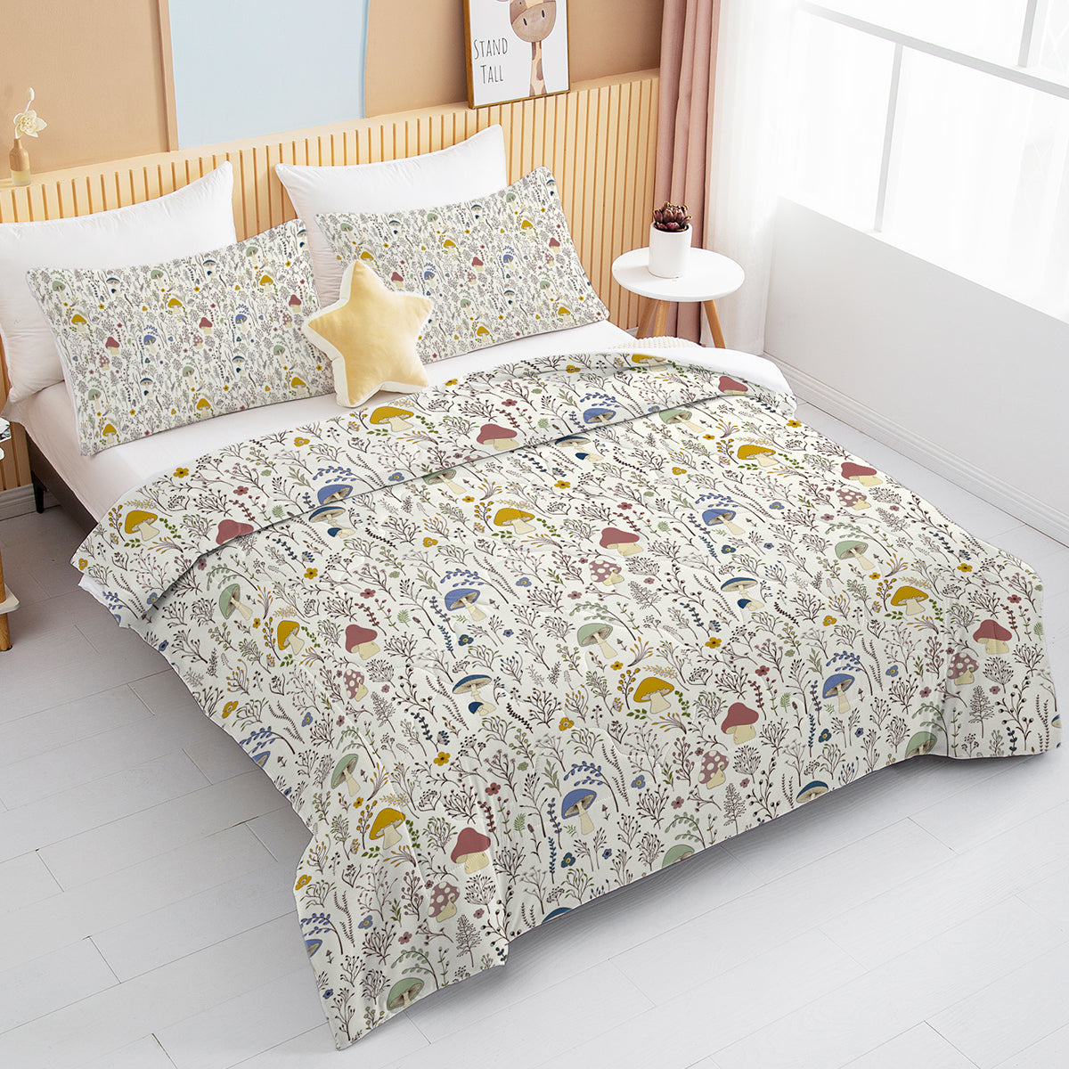 3 Pieces Mushroom Decoration Soft Bedding Comforter Set