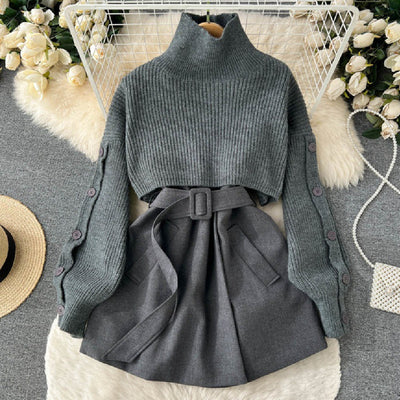 Women's Short Temperamental Sweater Vest Suit Skirt Two-piece Set