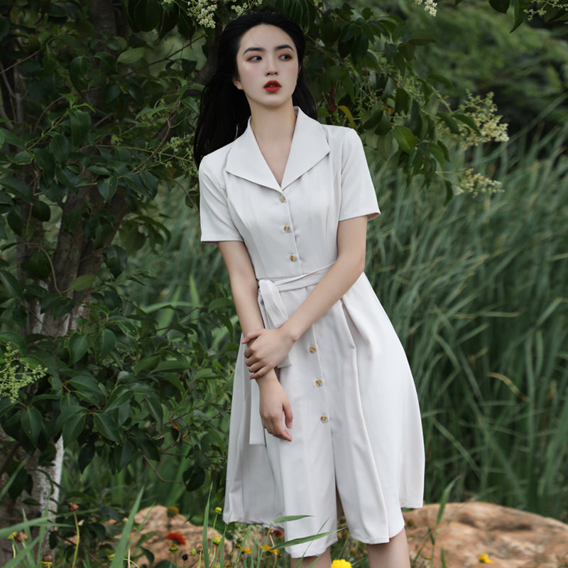 Elegant Suit Collar White Shirt Slim White Dress