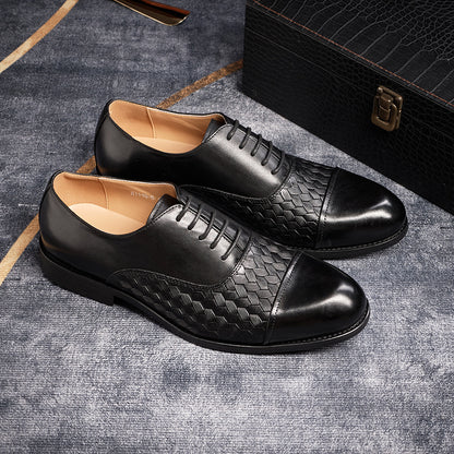 Woven Pattern Embossed Genuine Leather Formal Shoes