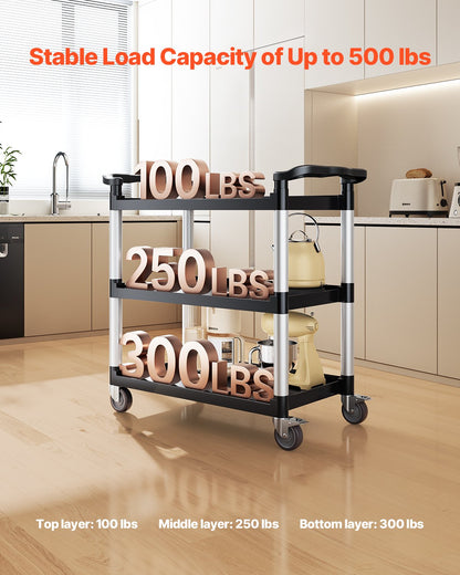 3-Tier Utility Cart with Wheels – 500lb Capacity