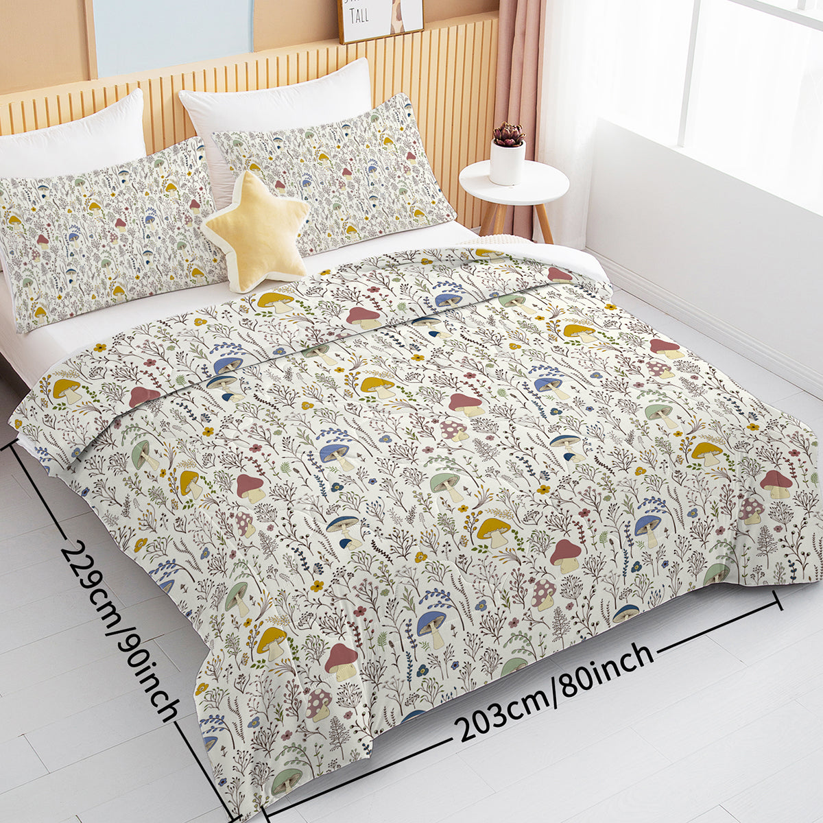3 Pieces Mushroom Decoration Soft Bedding Comforter Set