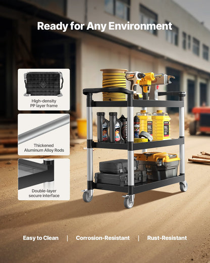 3-Tier Utility Cart with Wheels – 500lb Capacity