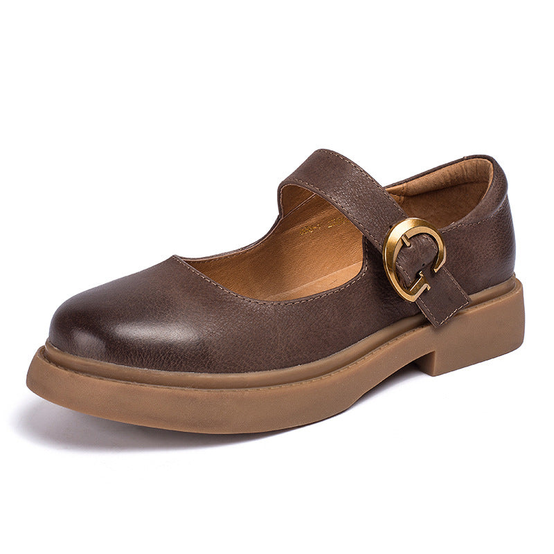 Vintage Mary Jane Women's Genuine Leather Shoes With Buckle