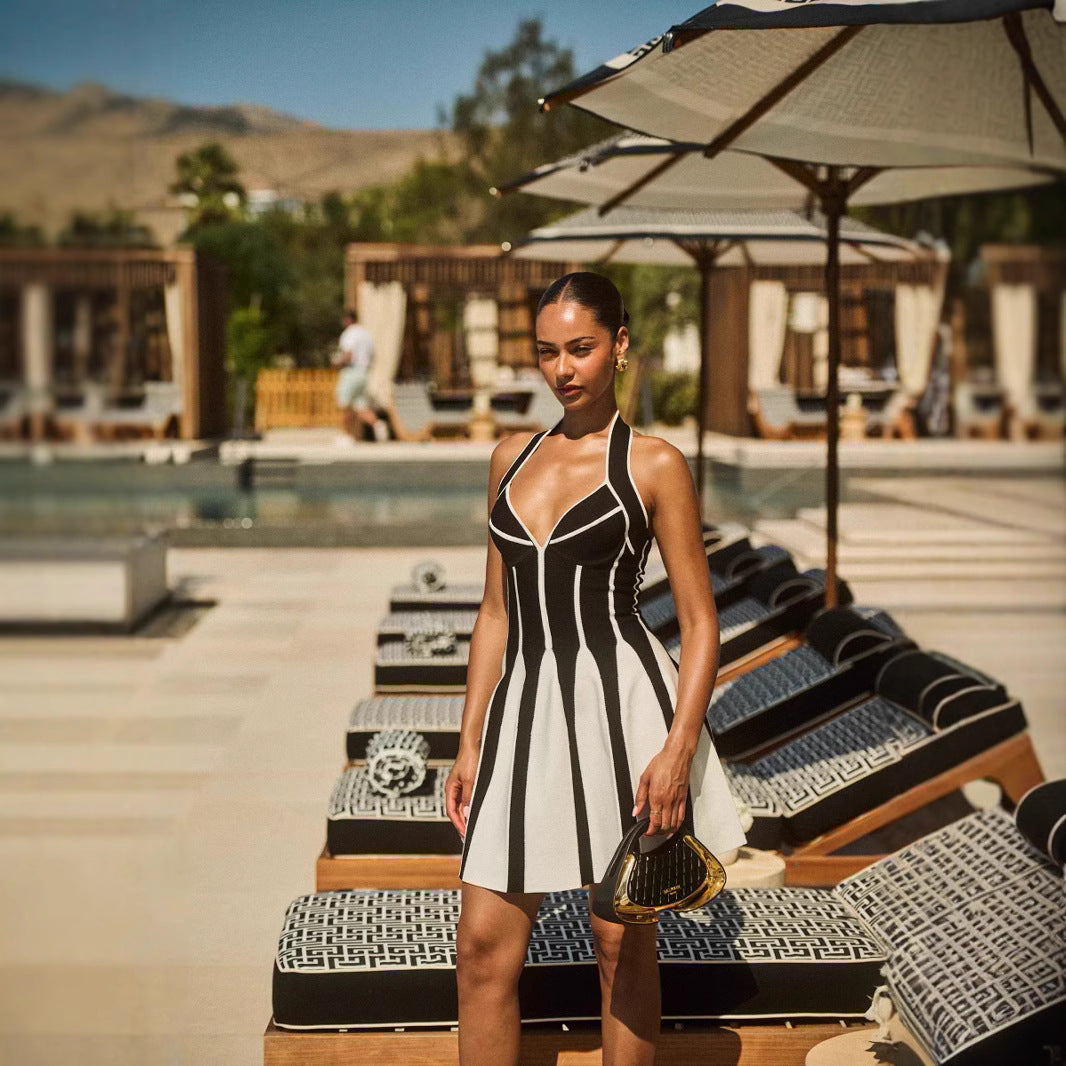 Stylish Striped Dress: Comfy Elastic Waist Swing Style