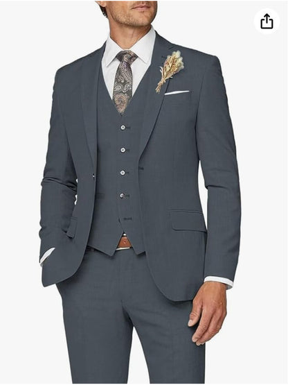 Men's Solid Color Business Jacket Vest Pants Set