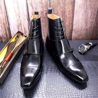 Classic Men’s High-Top Boots – Genuine Cowhide Leather