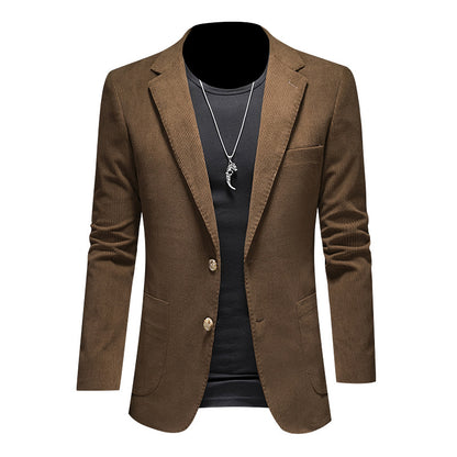 Mens Casual Corduroy Slim-fit Suit Jacket