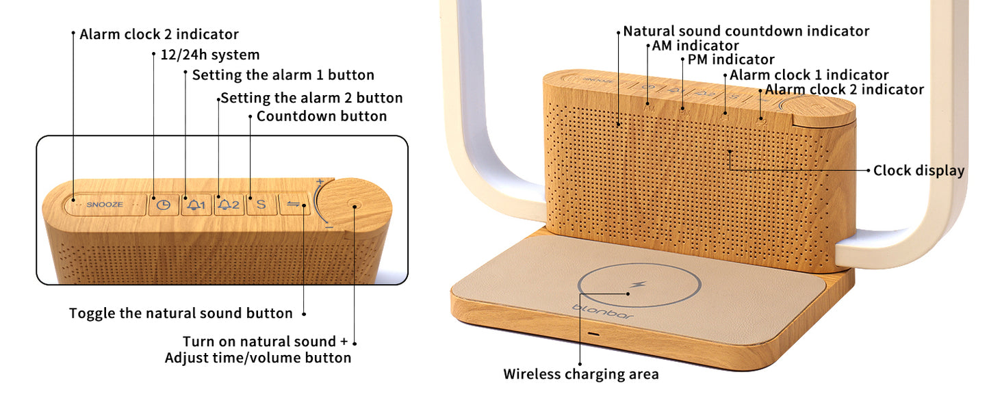 Multifunctional Bedside Lamp: Charger, Sunrise Alarm, Night Light