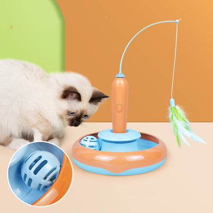 2-in-1 Cat Turntable Toy with Feather Chase Fun