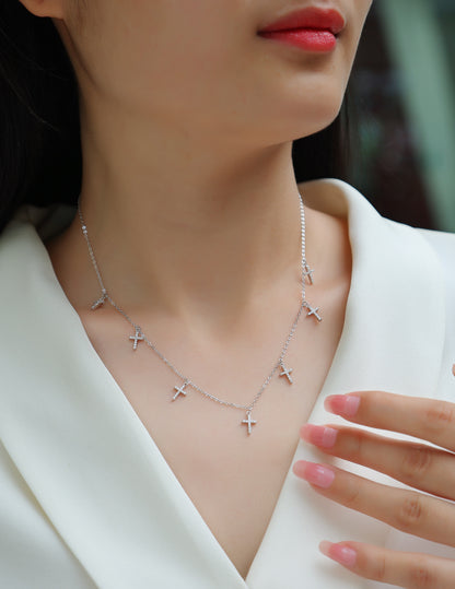 Elegant Holy Light Cross – Luxury Silver Moissanite Necklace