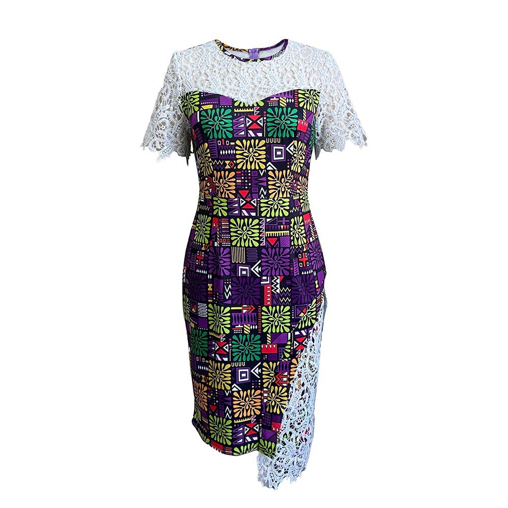 Elegant Women’s Lace Stitching Print Hip Dress