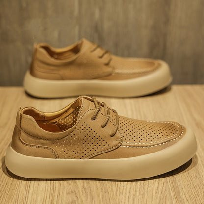 Men’s Genuine Leather Height Boost Casual Lace-Up Shoes