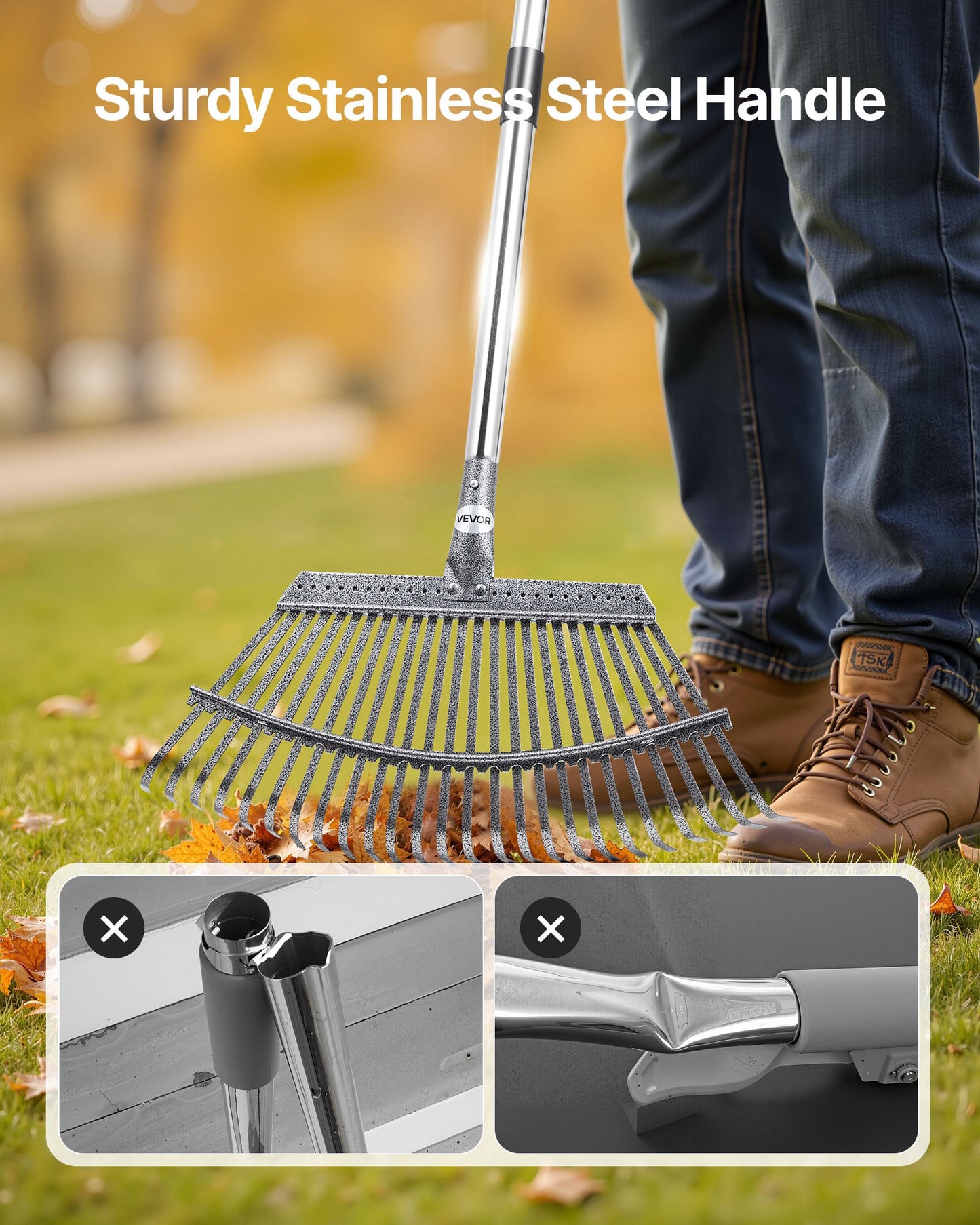 25-Tine Leaf Rake – Adjustable Long Handle Garden Tool